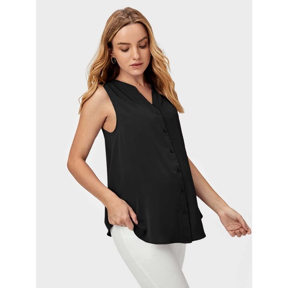 Maternity Notch Neck Button Placket Sleeveless Blouse black - Picture 3 of 9